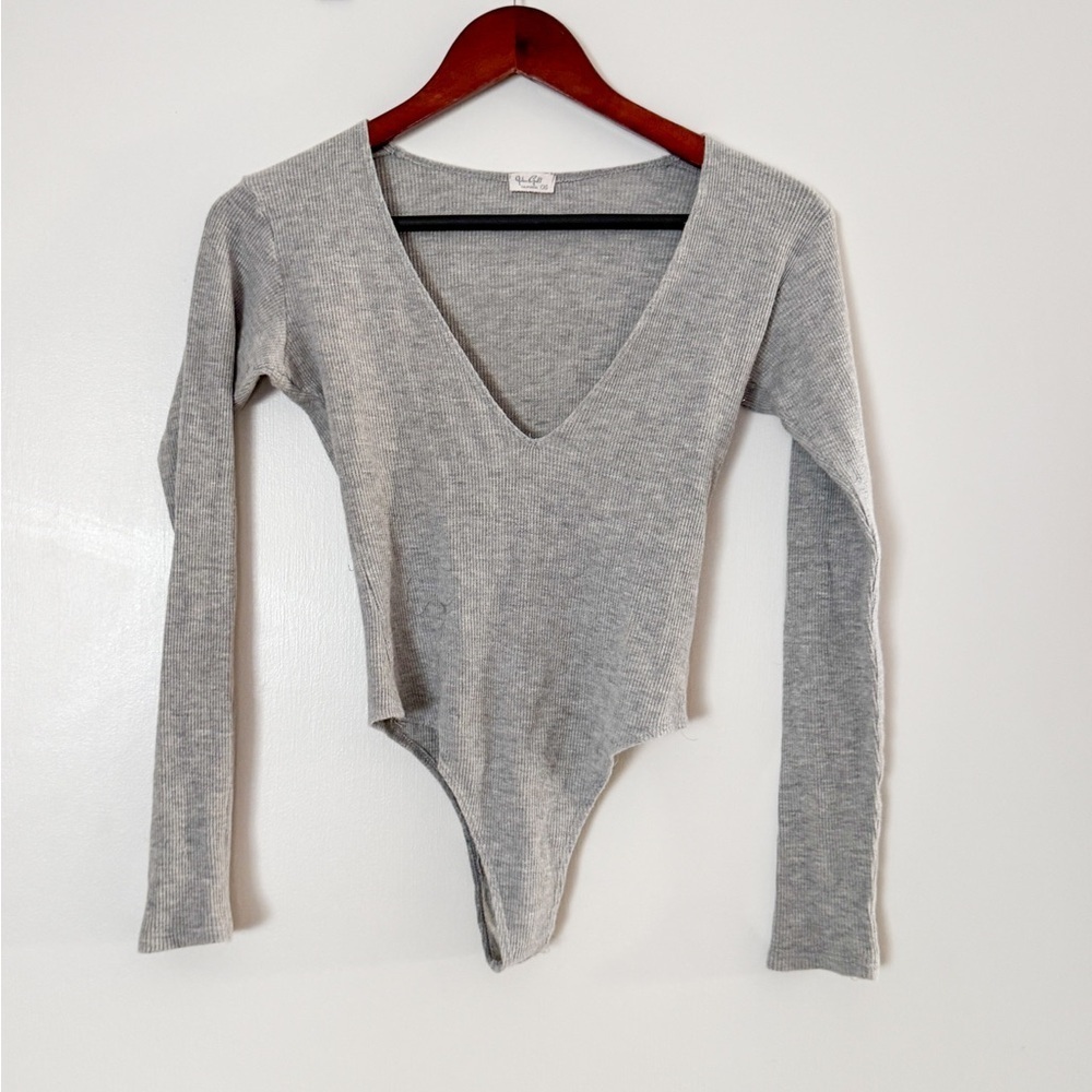 Brandy Melville Gray V-Neck Bodysuit